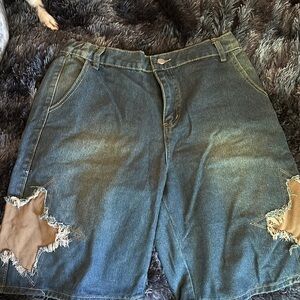 Denim Shorts with Star Patches